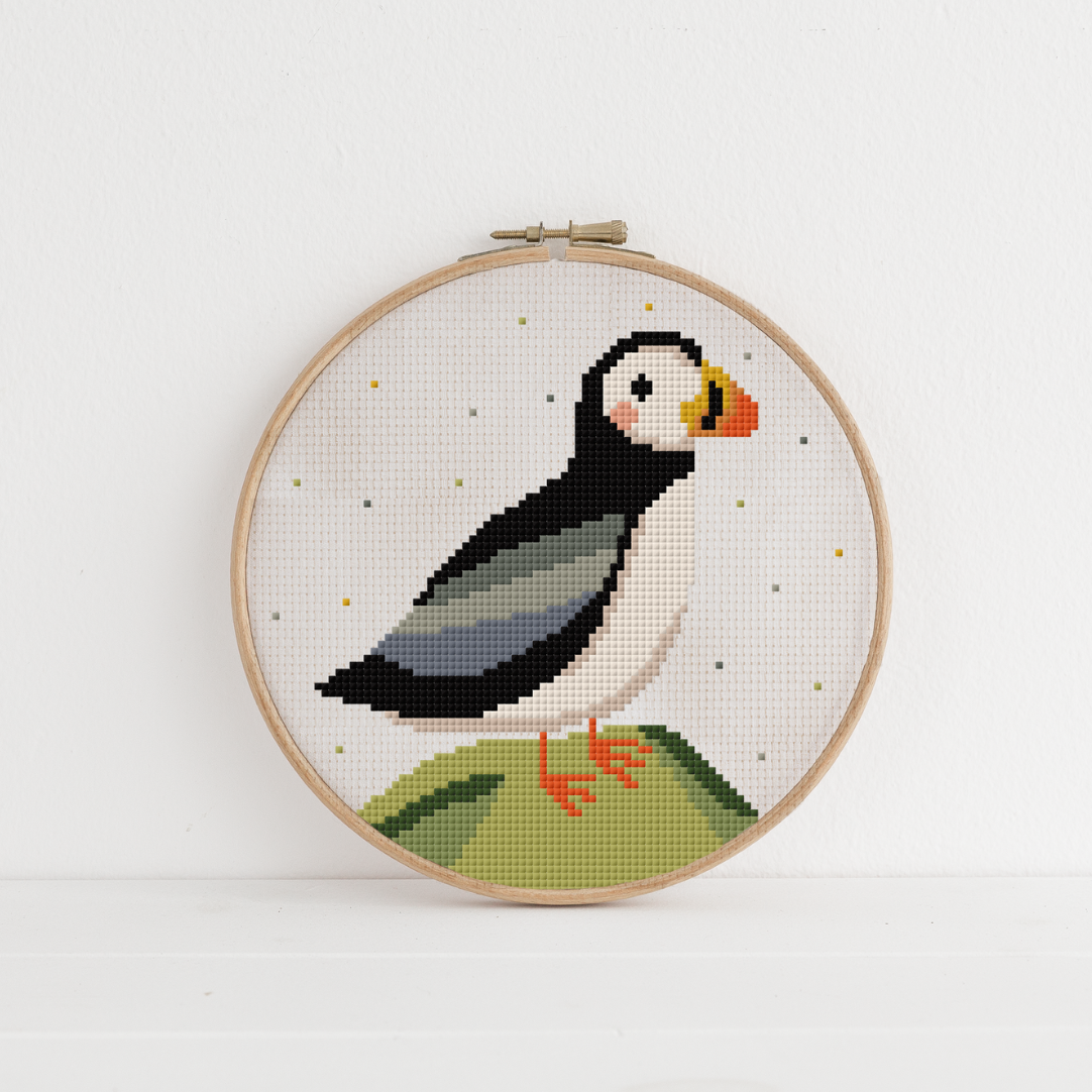 Puffin Cross Stitch Pattern PDF - Papageientaucher Island Kreuzstich-Vorlage