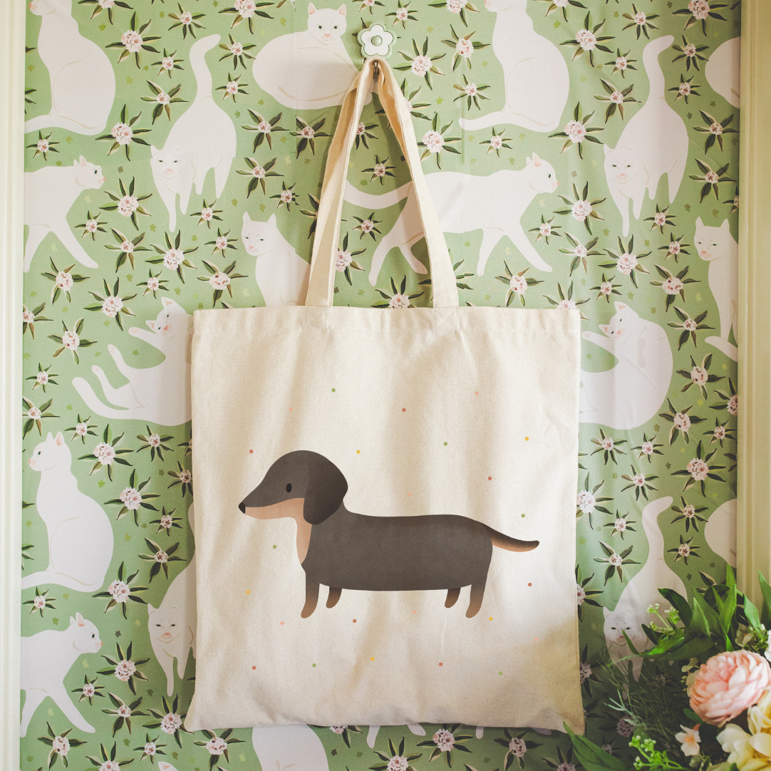 Stofftasche Dackel Hund Hunderasse - Jutebeutel Dachshund Konfetti Tasche