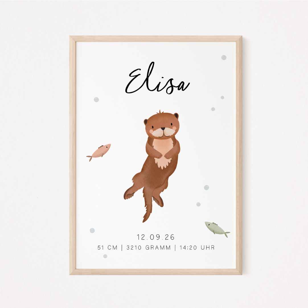 Geburtsposter Otter Geburtsgeschenk Tiere - personalisiert Geschenk Taufe & Geburt Fischotter