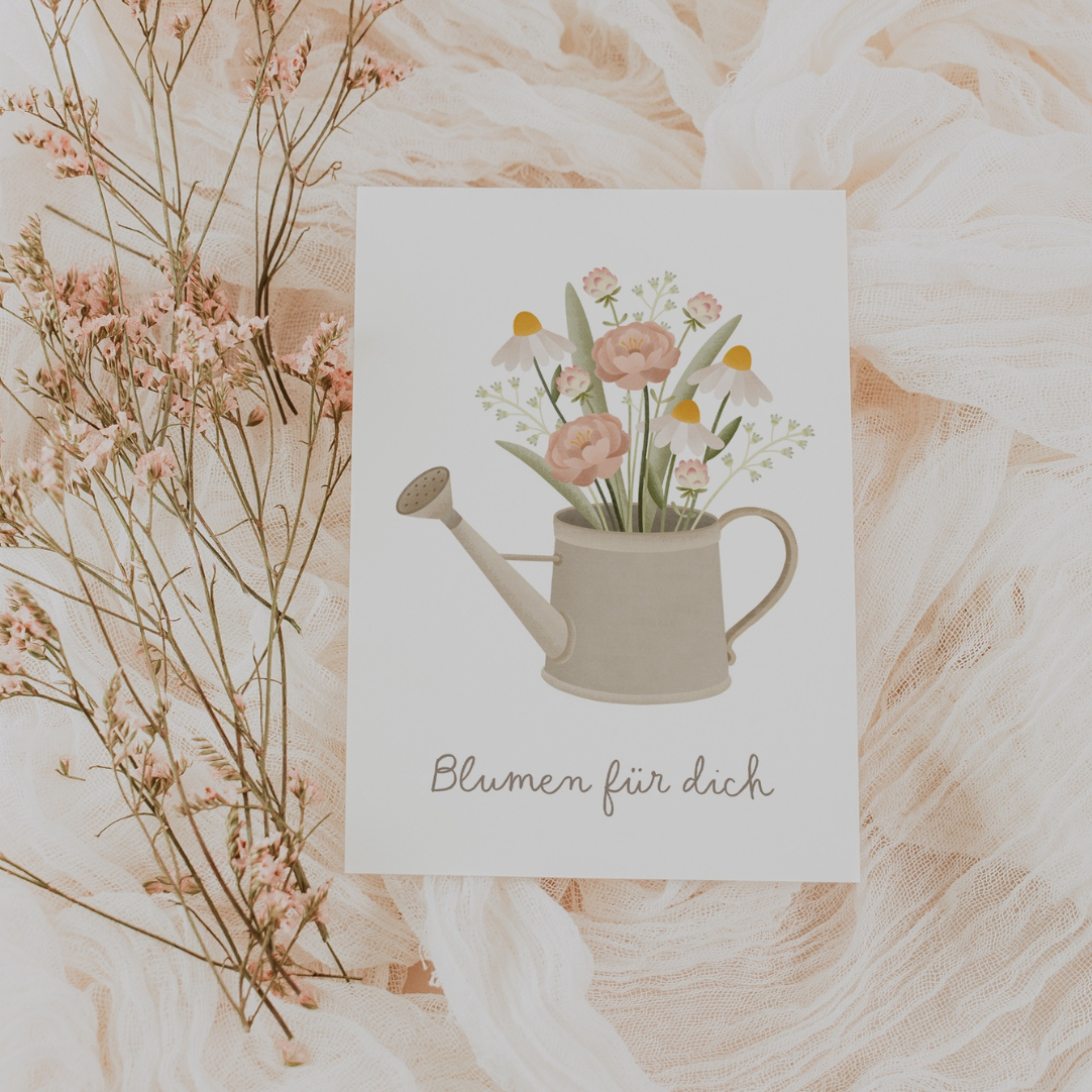 Postkarte Gießkanne "Blumen für dich" Blumen Karte Frühling - Postkarte Geburtstag Blumenstrauß