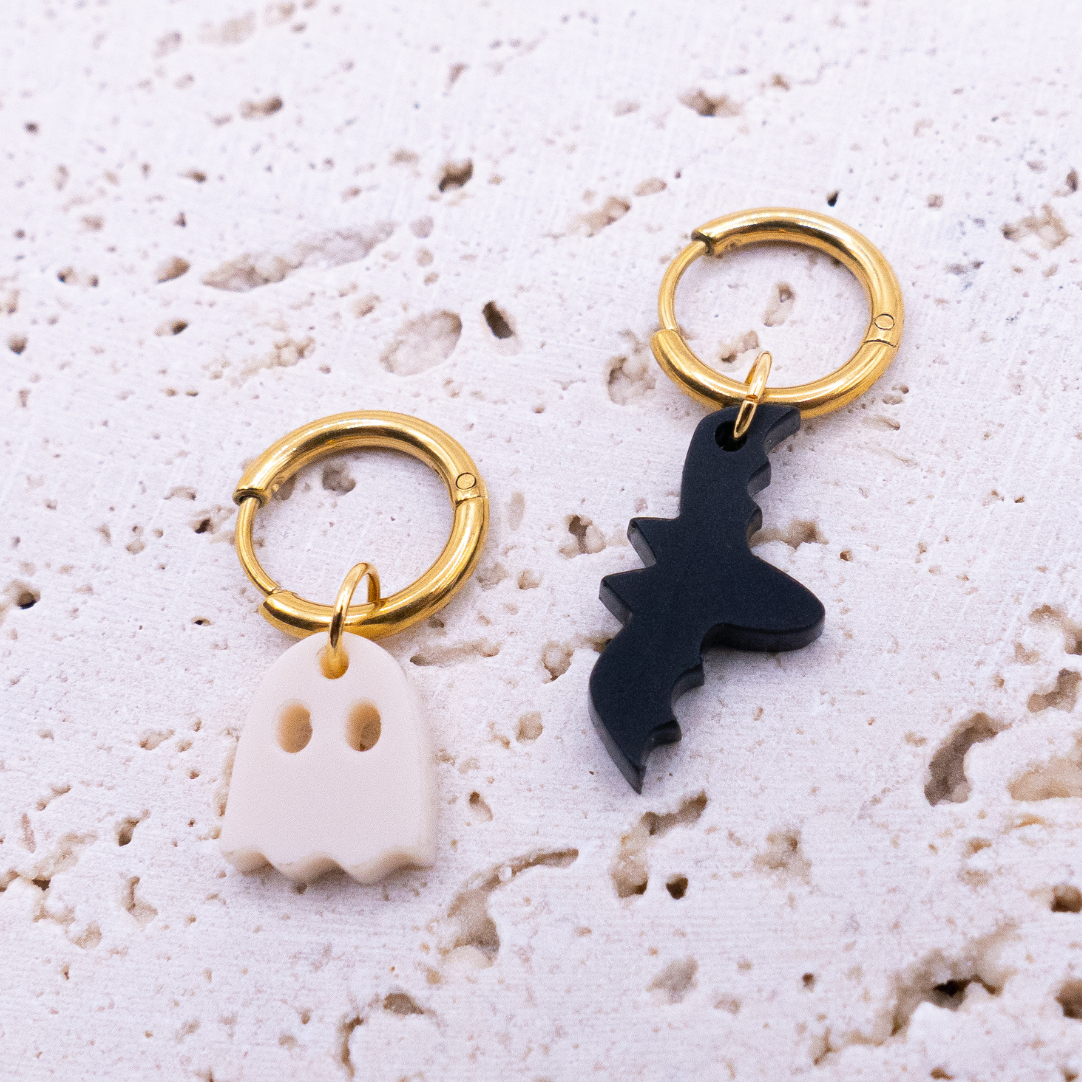 Ohrringe Fledermaus Geist Creolen Halloween - leichte Ohrstecker Herbst Geister Drache