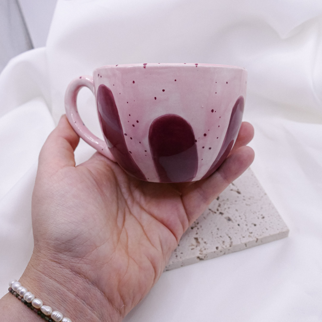 Tasse Streifen rosa handbemalt - unregelmäßige Pünktchen/Flecken Tasse