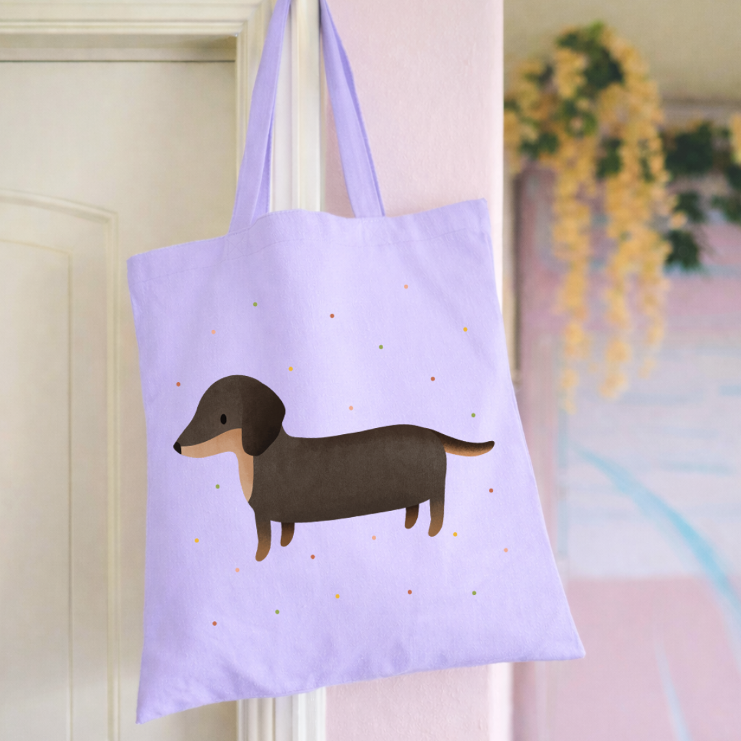 Stofftasche Dackel Hund Hunderasse - Jutebeutel Dachshund Konfetti Tasche