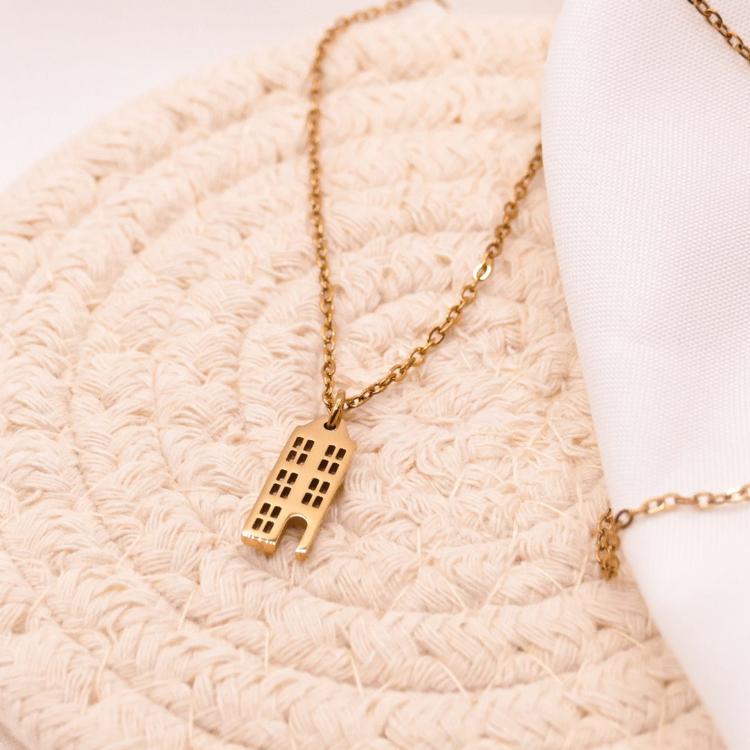 Halskette Grachtenhäuser Haus Kette in Gold 18k vergoldet - Schmuck Holland Amsterdam Häuser - Geschenkidee Reise Freundin süß