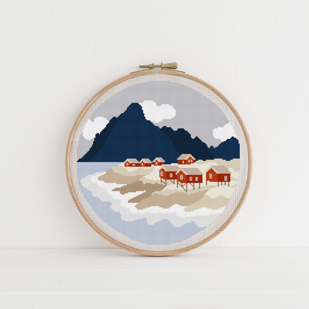 Norwegen Cross Stitch Pattern PDF - Häuser Lofoten XXL Kreuzstich-Vorlage Skandinavien DIY