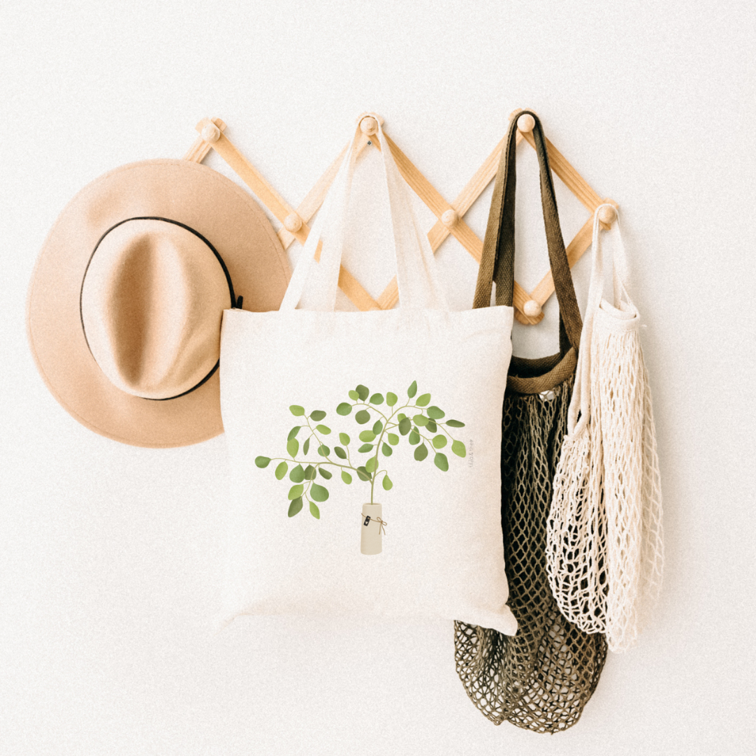 Stofftasche Eukalyptus in Vase - Einkaufstasche Zweige