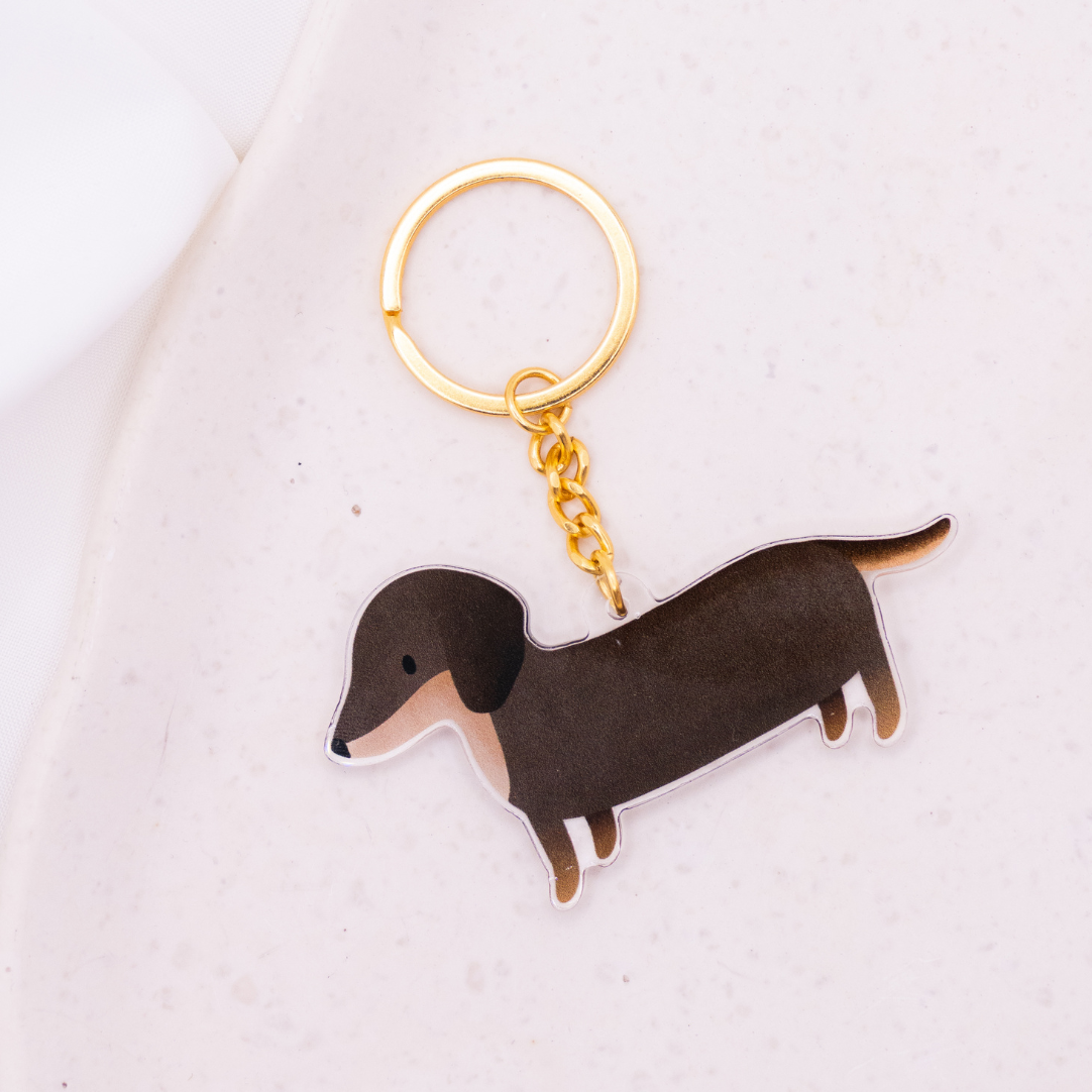 Schlüsselanhänger Dackel Hund aus Acryl - Geschenk Hunderasse Keychain