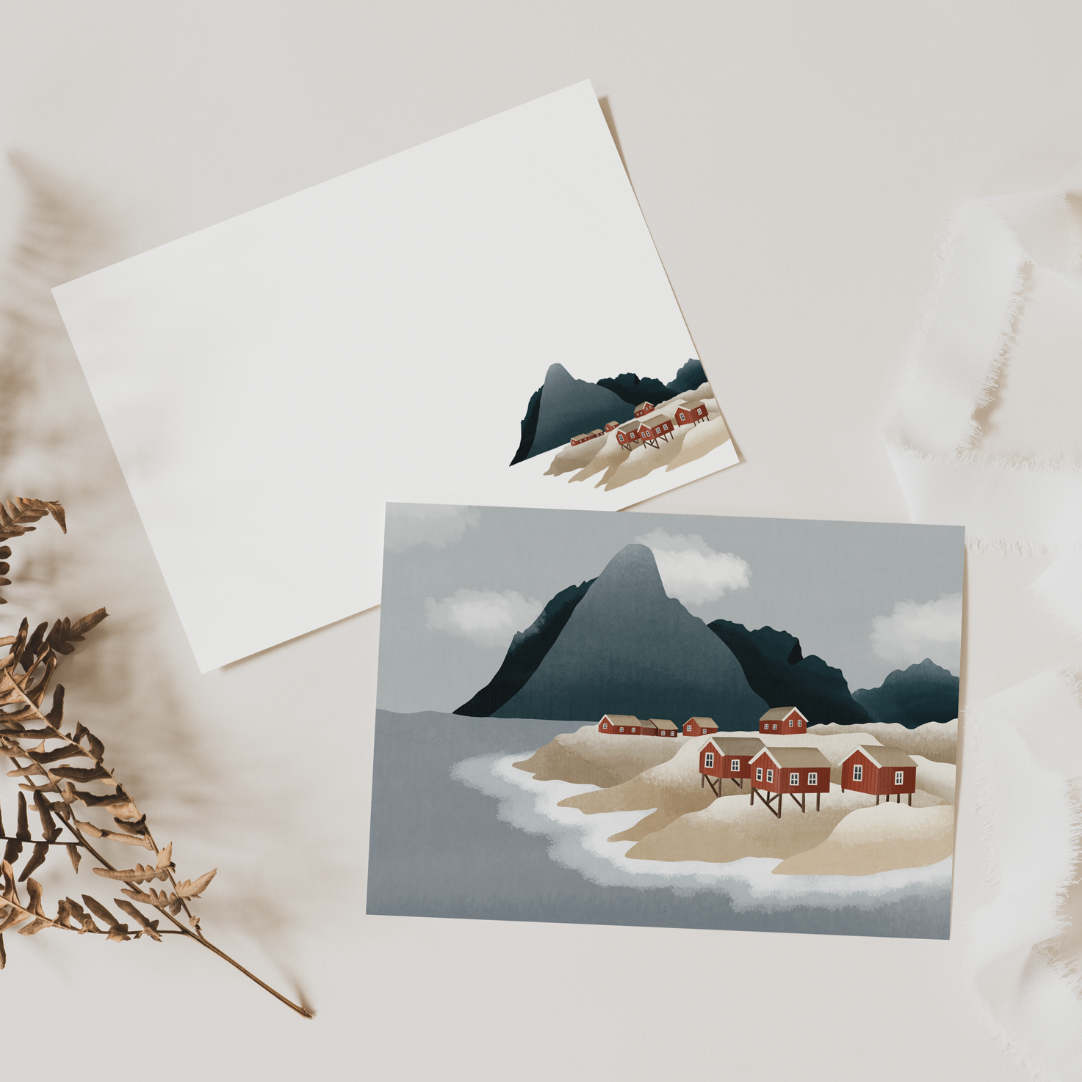 Postkarte Norwegen Lofoten Häuser Karte Reise - Postkarte Norwegischer Fjord