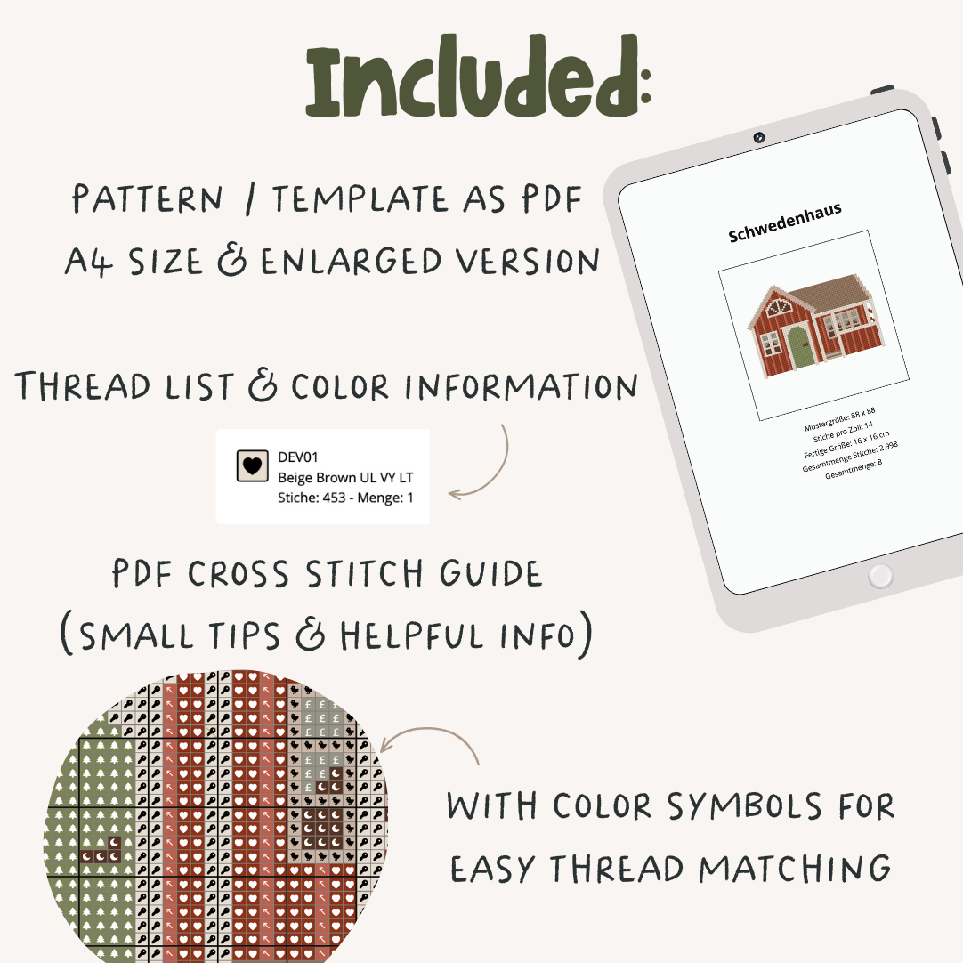 Schweden Haus Cross Stitch Pattern PDF - Schweden Kreuzstich-Vorlage Skandinavien DIY
