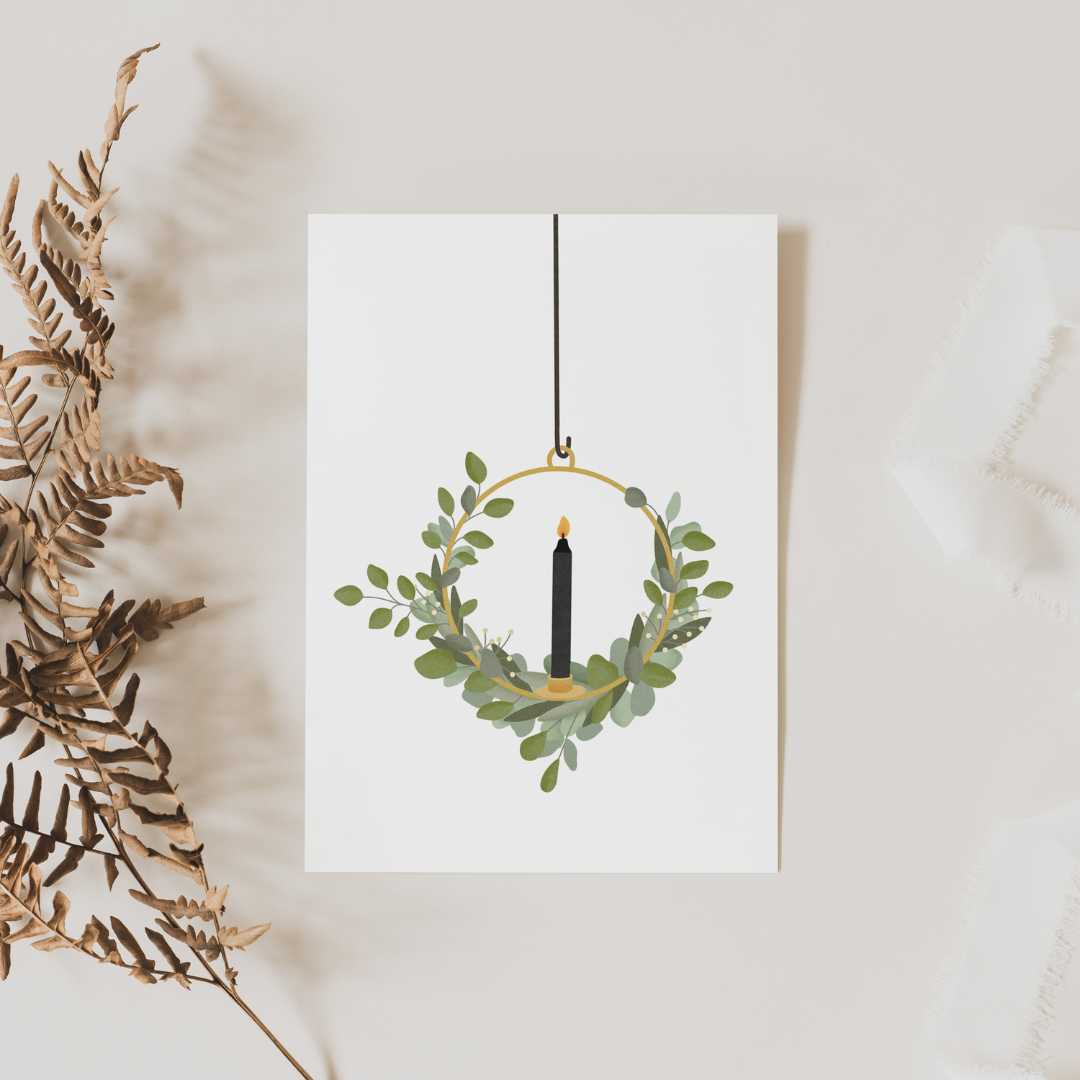 Christmas card eucalyptus wreath A6 - Christmas greeting card door wreath