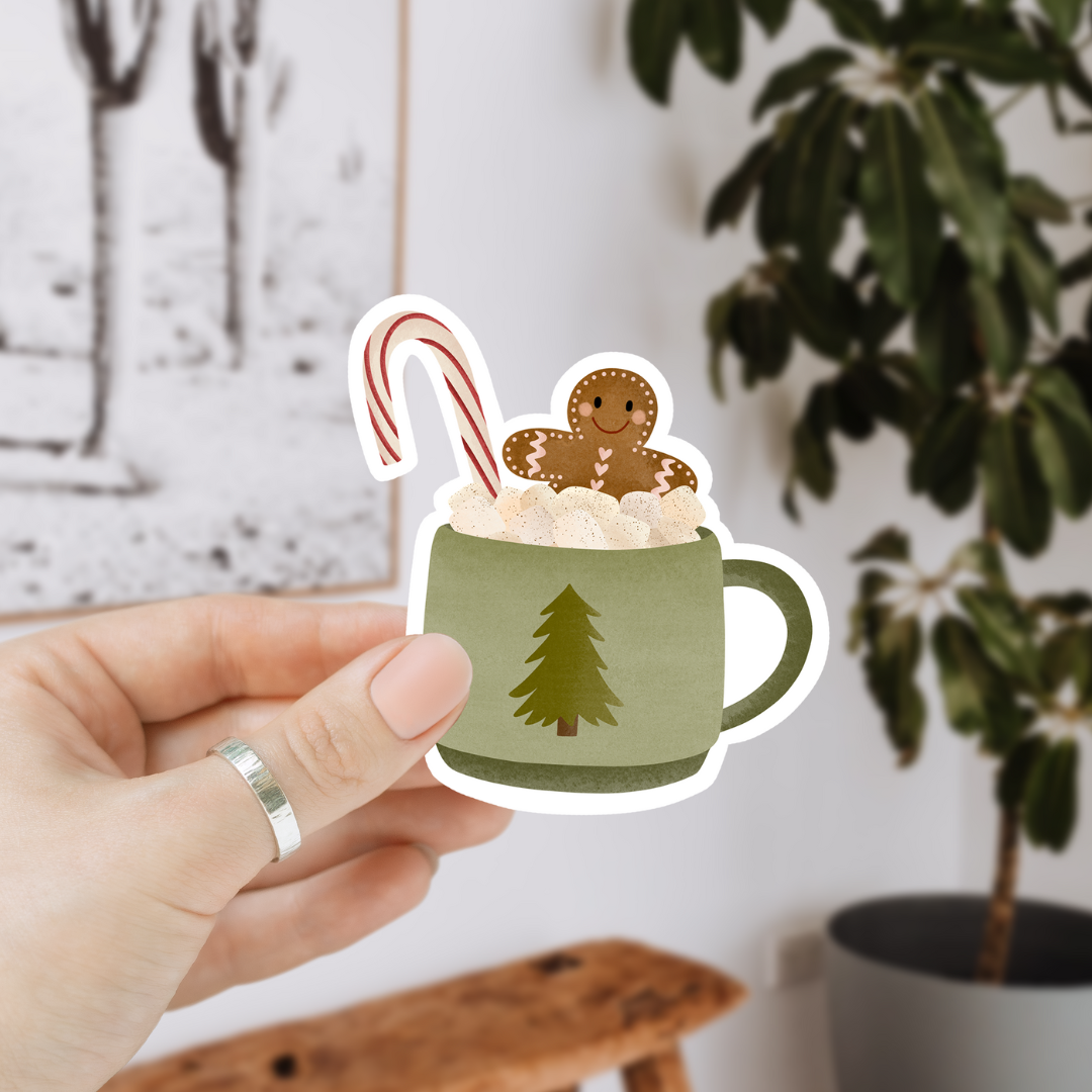 Sticker Christmas Hot Chocolate Vinyl - Sticker Christmas Mug Kiss Cut