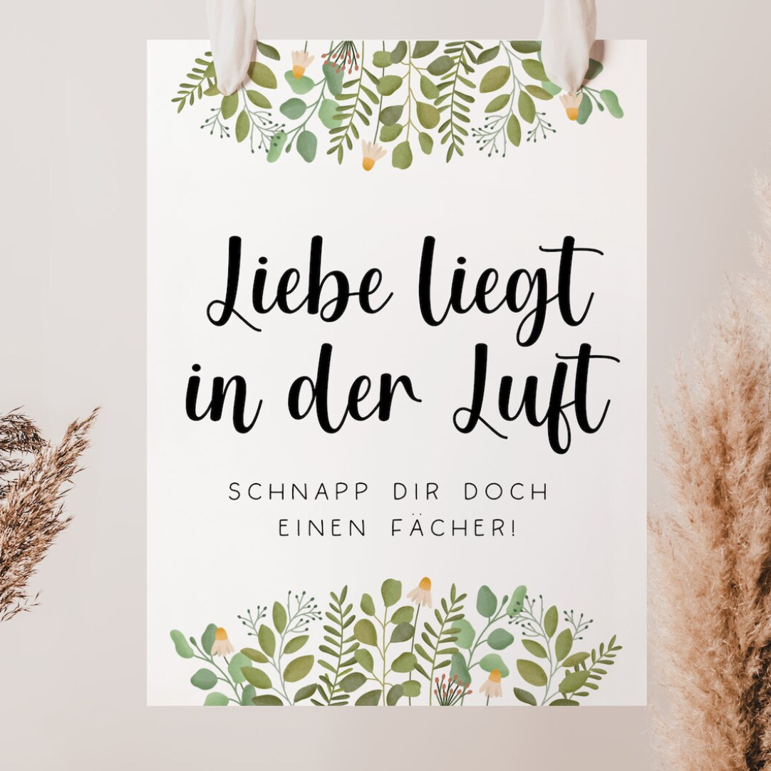 Schild Hochzeit "Liebe liegt in der Luft" - Hochzeits-Fächer Deko Schild