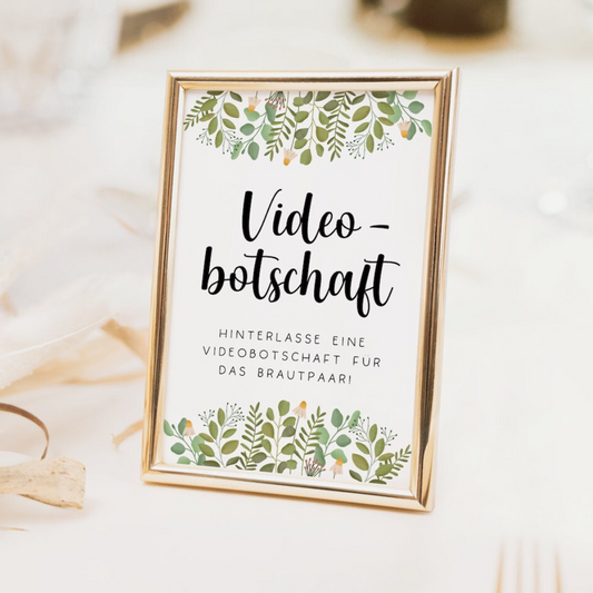 Schild Hochzeit Videobotschaft Gästebuch Eukalyptus - Hochzeitsdeko Schilder Gästebuch