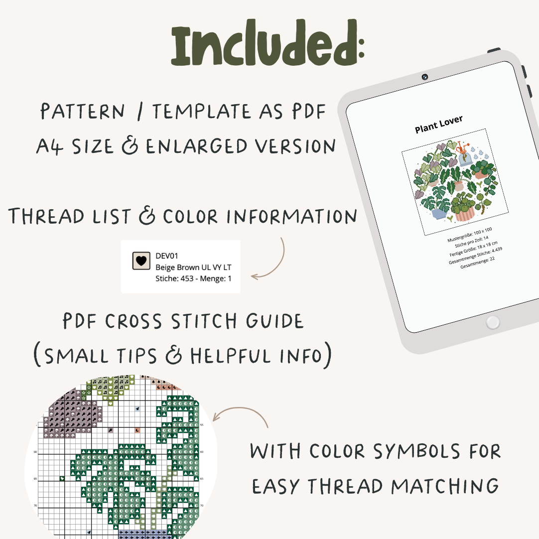 Cross Stitch Pattern Pflanzen PDF Plant Lover - Zimmerpflanzen Kreuzstich Vorlage - Stickvorlage Kreuzstich Motiv modern Monstera