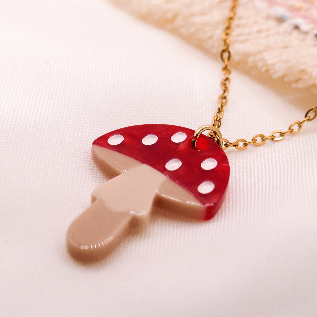 Halskette Pilz Fliegenpilz - Kette 18k vergoldet Wald Pilze Anhänger – süße Halskette Geschenk