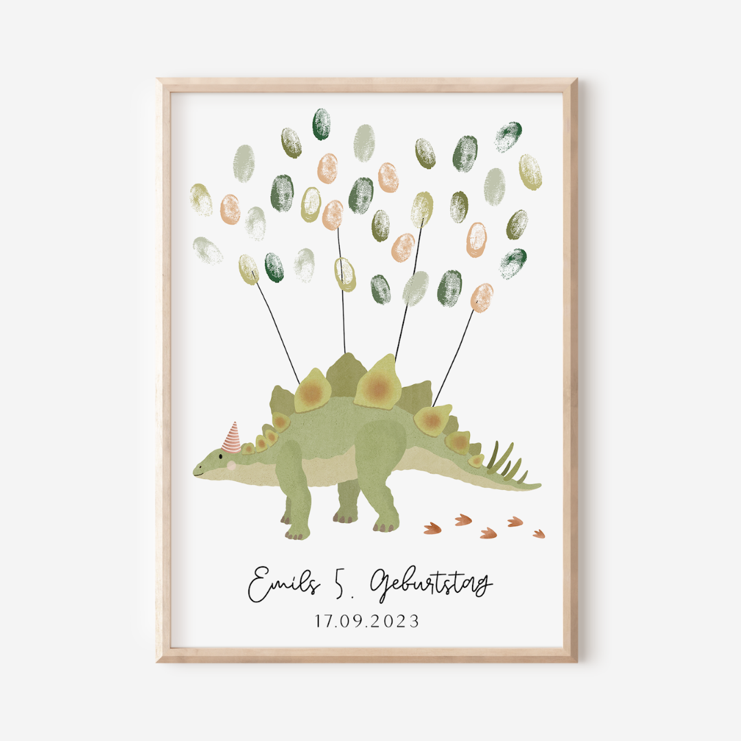 Guestbook Birthday Dino - fingerprint guestbook dinosaur