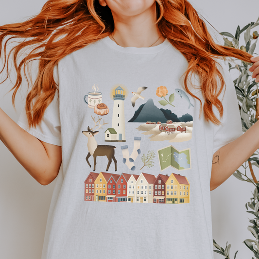 Tshirt Norwegen Reise Skandinavien - BIOBAUMWOLLE Lofoten Häuser Shirt - Norwegen Souvenir