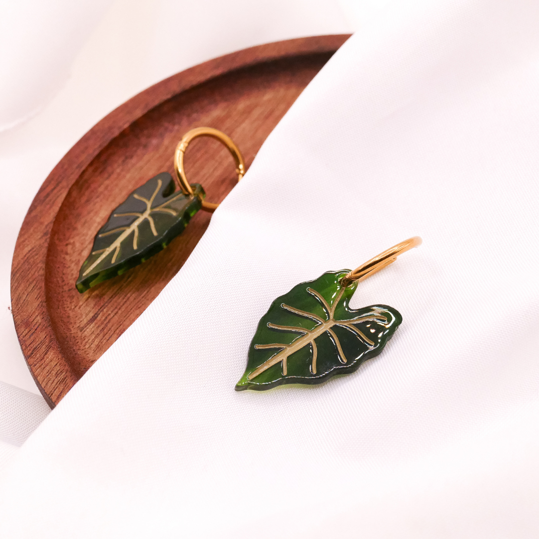Ohrringe Begonie Zimmerpflanzen Creolen - 18k vergoldet Pflanze Monstera Anhänger - Geschenkidee Ohrringe Blatt