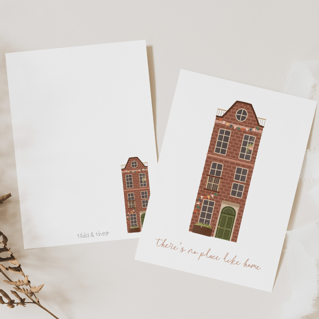 Postkarte Einzug Amsterdam Haus - Umzug Geschenk "there's no place like home"