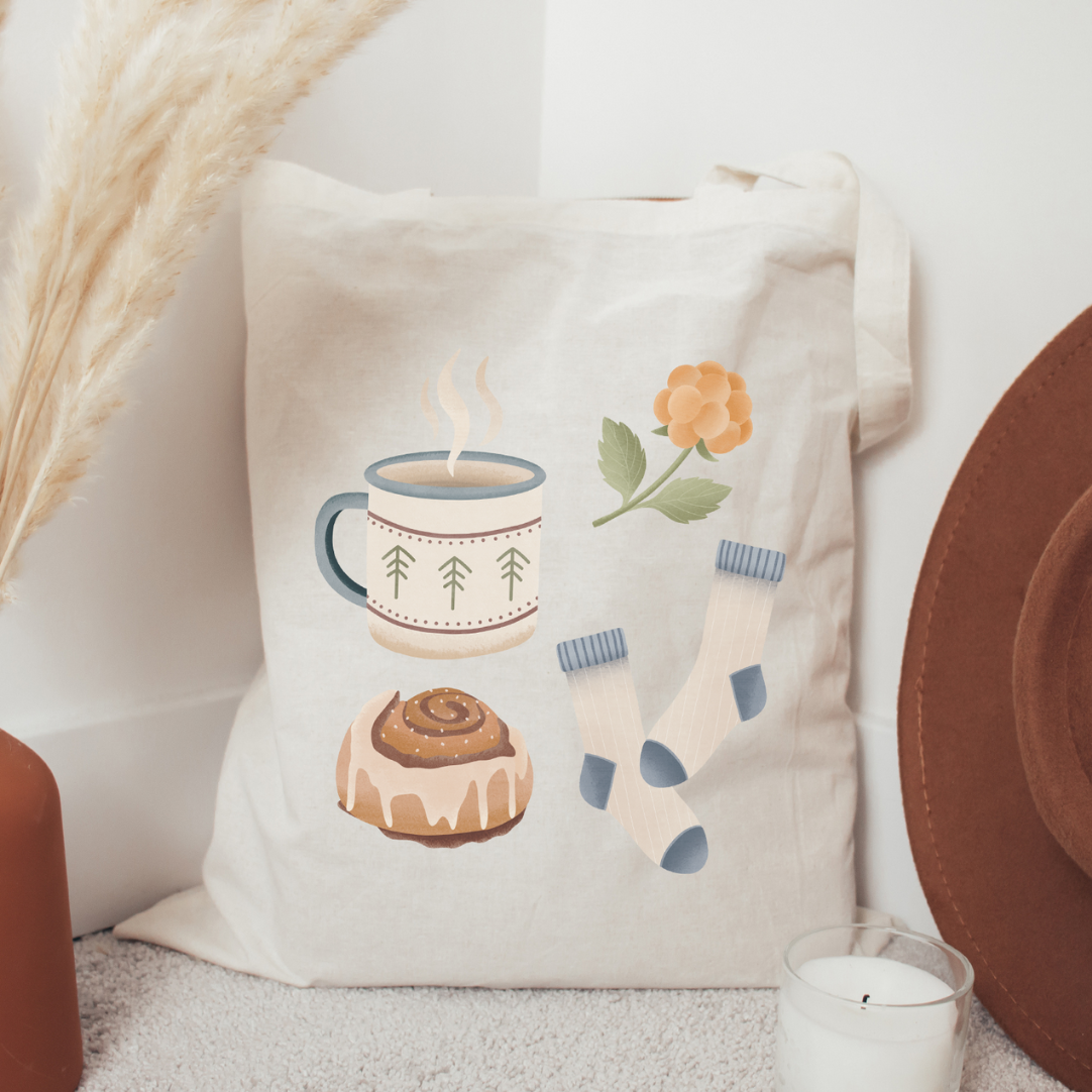 Stofftasche Herbst Hygge Skandi Jutebeutel Norden - Skandinavien Schweden - Geschenk gemütliche Jutetasche