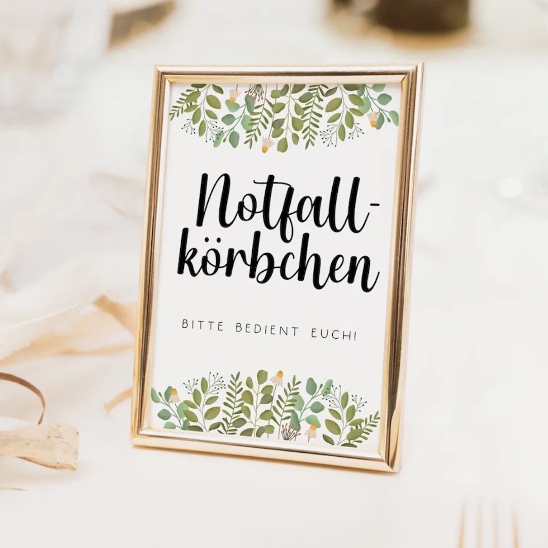 Schild Hochzeit Notfallkörbchen Eukalyptus - Hochzeitsdeko Schilder Bad