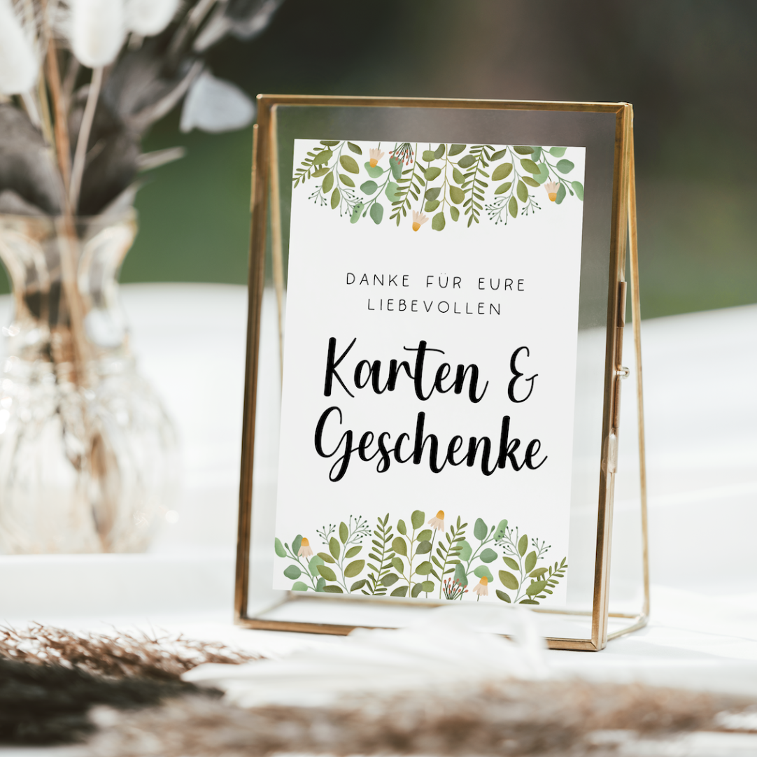 Schild Geschenke Hochzeit Eukalyptus - Hochzeitsdeko Schilder Karten Box