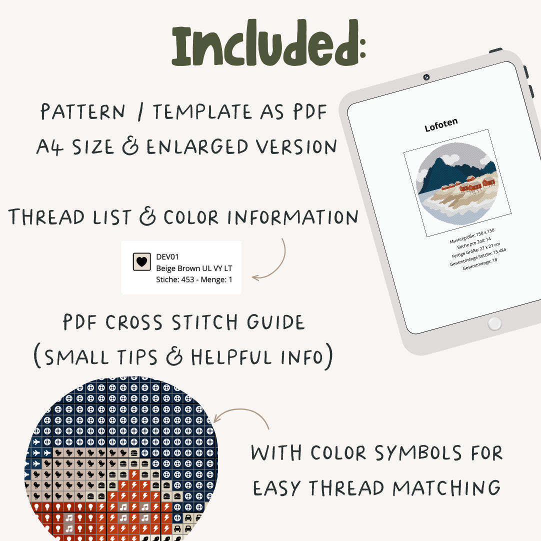 Norwegen Cross Stitch Pattern PDF - Häuser Lofoten XXL Kreuzstich-Vorlage Skandinavien DIY