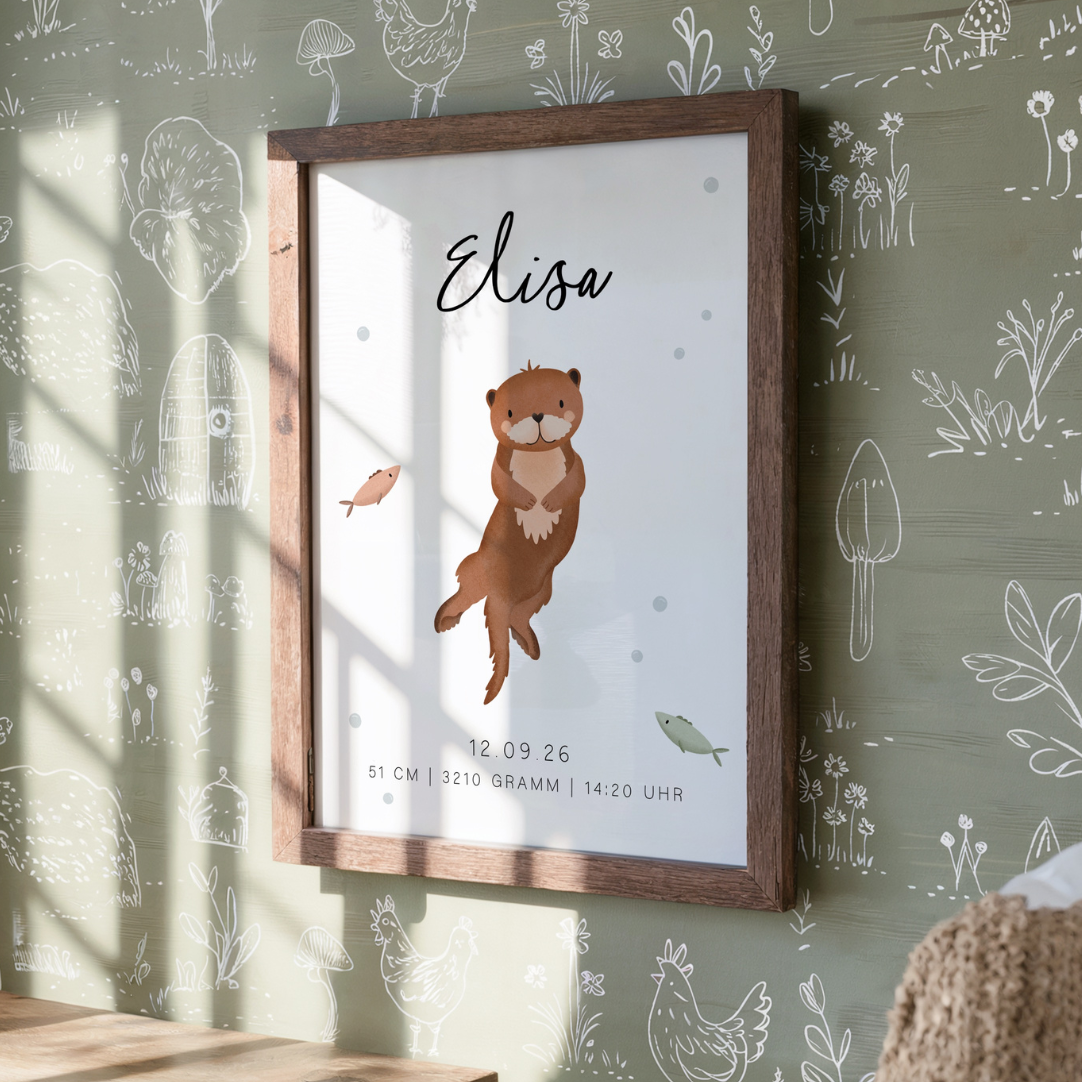 Geburtsposter Otter Geburtsgeschenk Tiere - personalisiert Geschenk Taufe & Geburt Fischotter