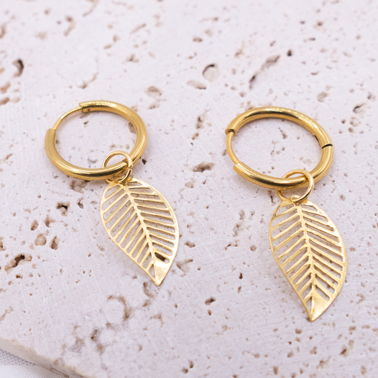 Ohrringe Blatt Creolen Pflanze - leichte Ohrstecker Blätter Boho