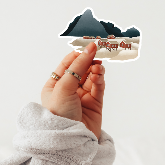 Vinyl Sticker Norwegen Fjorde Lofoten rote Häuser Aufkleber - Skandinavien Kiss Cut Sticker
