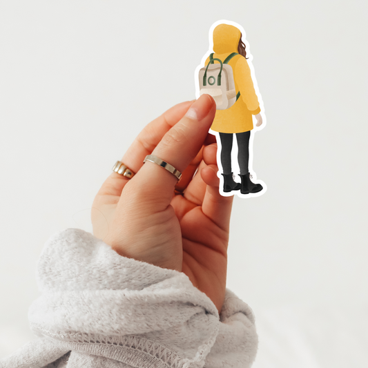 Vinyl Sticker Frau in Regenjacke Norwegen Reise Aufkleber - Regenmantel gelb Kiss Cut Sticker -