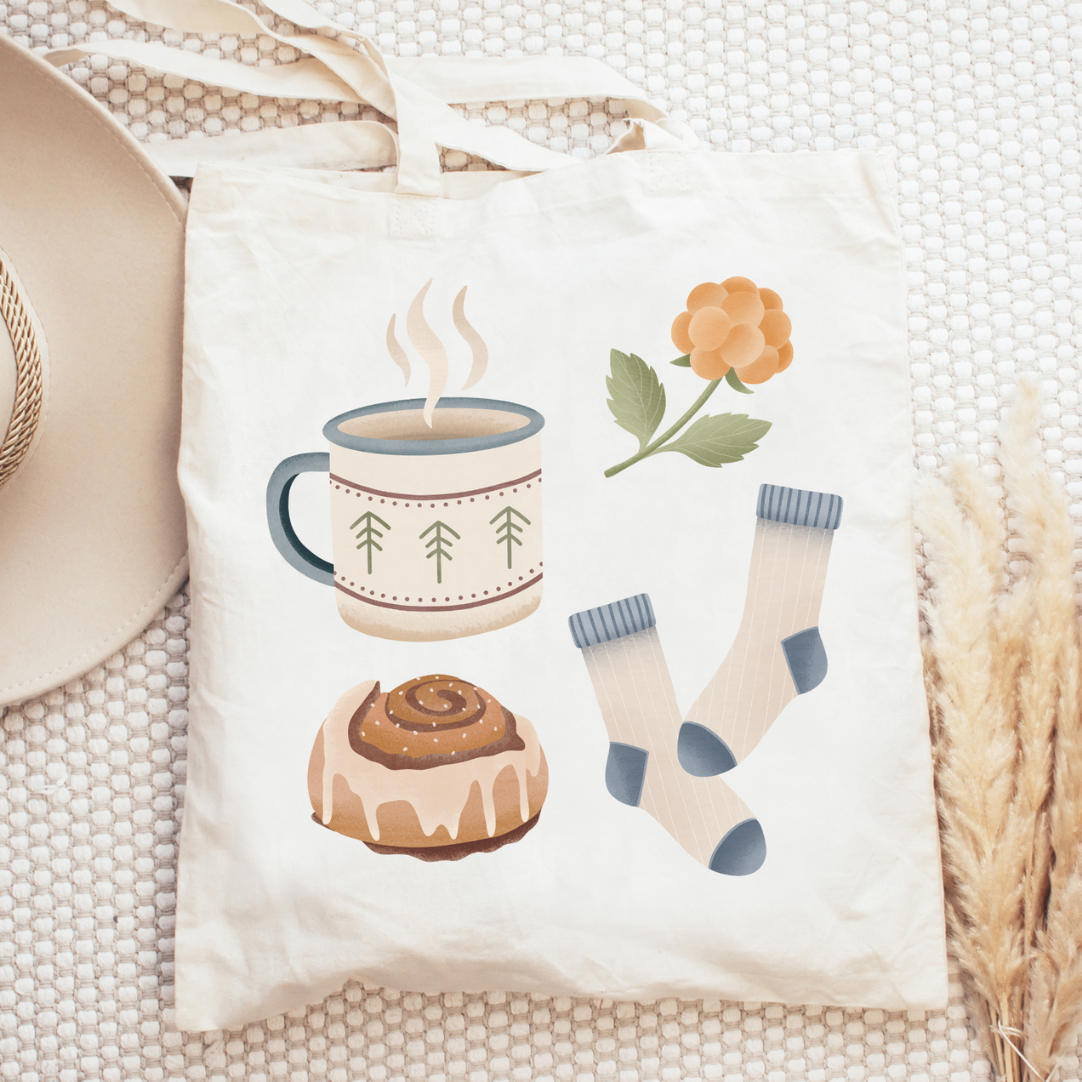 Stofftasche Herbst Hygge Skandi Jutebeutel Norden - Skandinavien Schweden - Geschenk gemütliche Jutetasche
