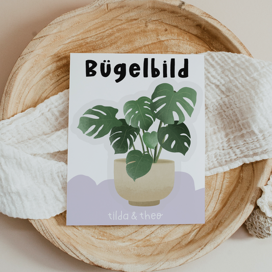 Bügelbild Pflanze Monstera Aufnäher Zimmerpflanze - Geschenk Shirt verzieren Topfpflanze