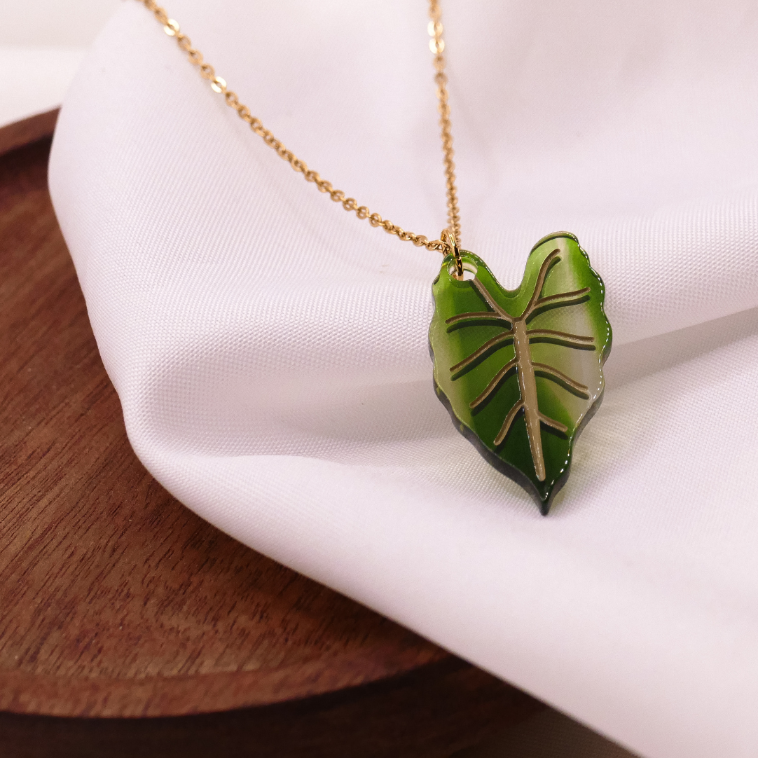 Halskette Zimmerpflanze Begonie - Kette 18k vergoldet allergikerfreundlich Monstera Blatt Anhänger