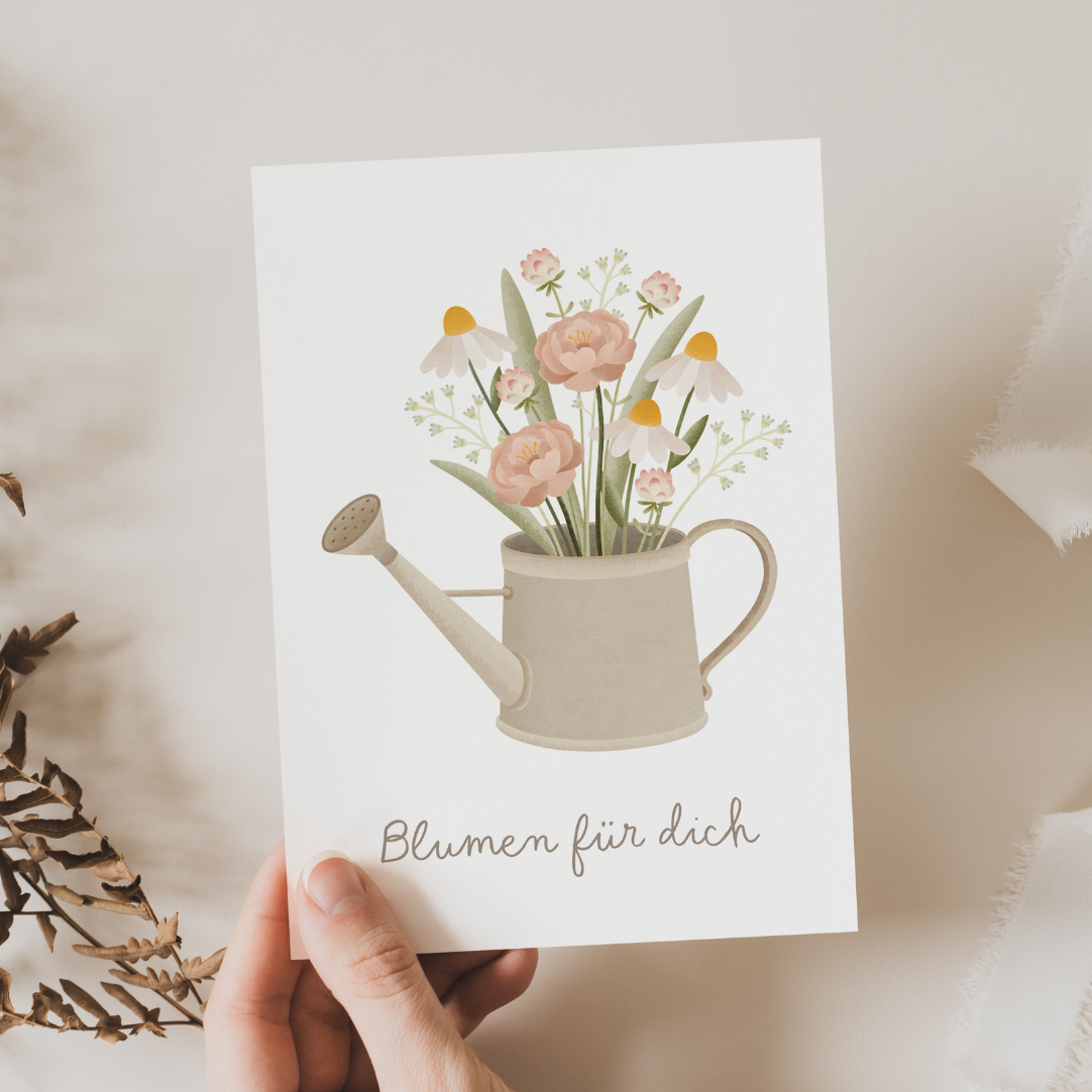 Postkarte Gießkanne "Blumen für dich" Blumen Karte Frühling - Postkarte Geburtstag Blumenstrauß