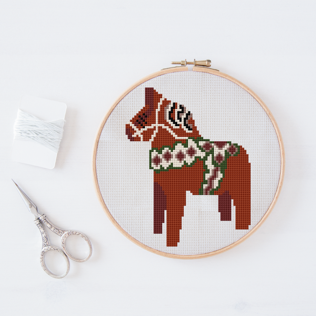 Dala Pferd Cross Stitch Pattern PDF - Schweden Kreuzstich-Vorlage Skandinavien DIY