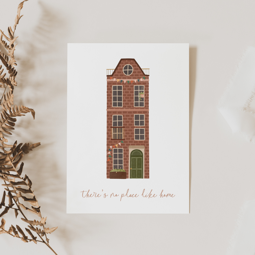 Postkarte Einzug Amsterdam Haus - Umzug Geschenk "there's no place like home"