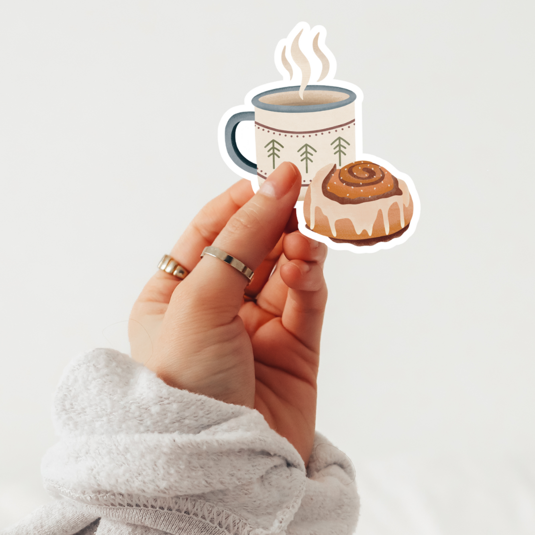Vinyl Sticker Zimtschnecke Campingtasse Aufkleber - Kanelbulle Kiss Cut Sticker Reise Hygge