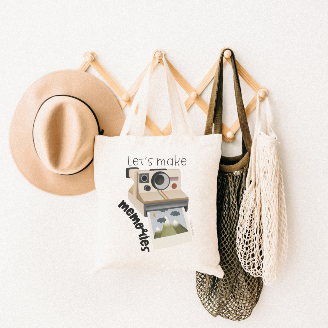 Stofftasche Abenteuer Polaroid "Let's make Memories" - Jutebeutel Reise