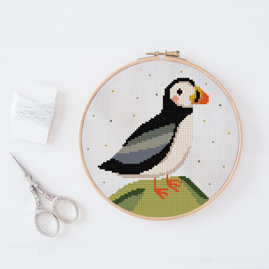 Puffin Cross Stitch Pattern PDF - Papageientaucher Island Kreuzstich-Vorlage