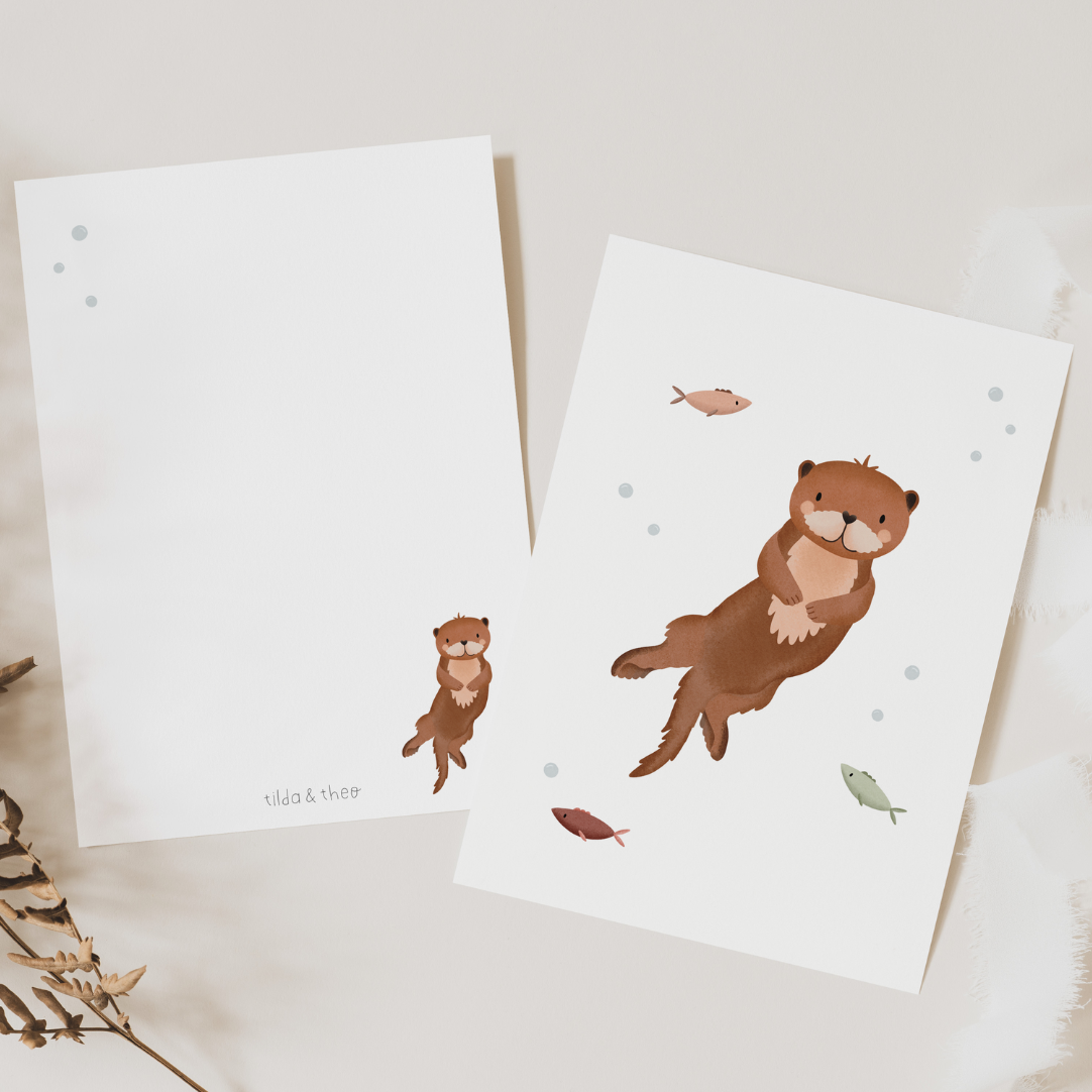 Postkarte Otter - Kinderkarte Waldtiere