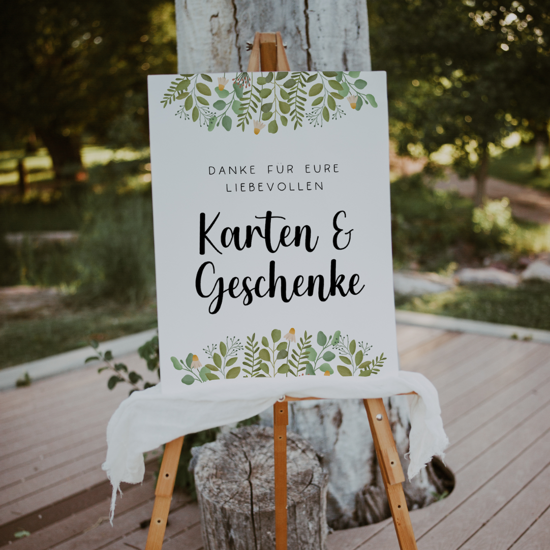 Schild Geschenke Hochzeit Eukalyptus - Hochzeitsdeko Schilder Karten Box