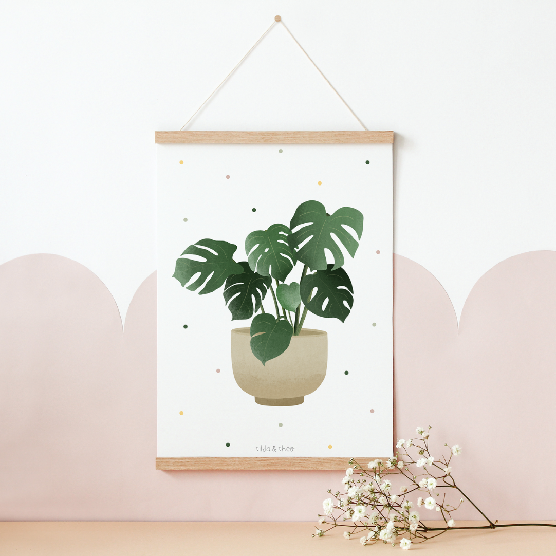 Poster Monstera im Topf Zimmerpflanze - Boho Pflanze Botanischer Print