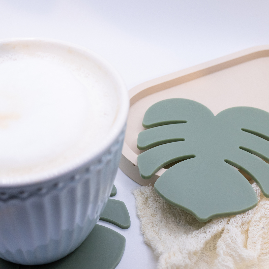 Monstera Untersetzer 4er Set - Pflanze Acryl Coaster Einzug Geschenk