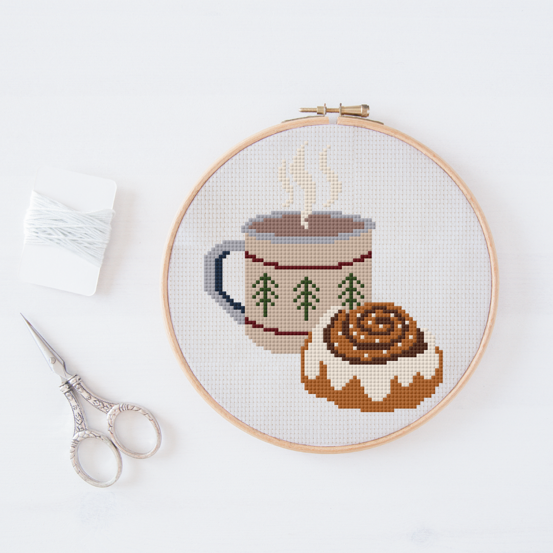 Zimtschnecke Cross Stitch Pattern PDF - Schweden Kanelbulle Hygge Kreuzstich-Vorlage