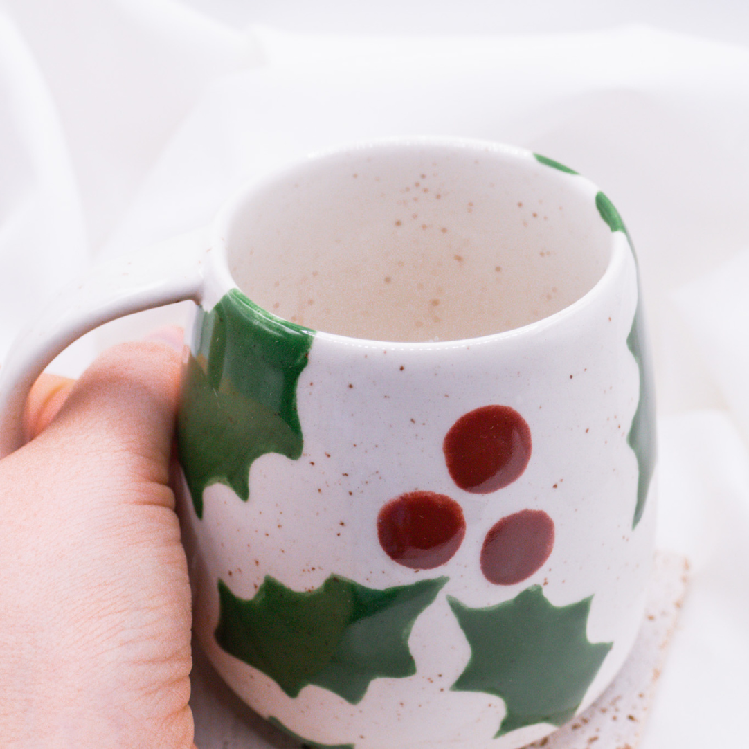 Tasse Weihnachtszweig Rote Beeren handbemalt - Weihnachten Mistelzweige Tasse