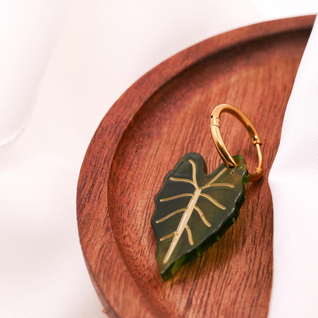 Ohrringe Begonie Zimmerpflanzen Creolen - 18k vergoldet Pflanze Monstera Anhänger - Geschenkidee Ohrringe Blatt