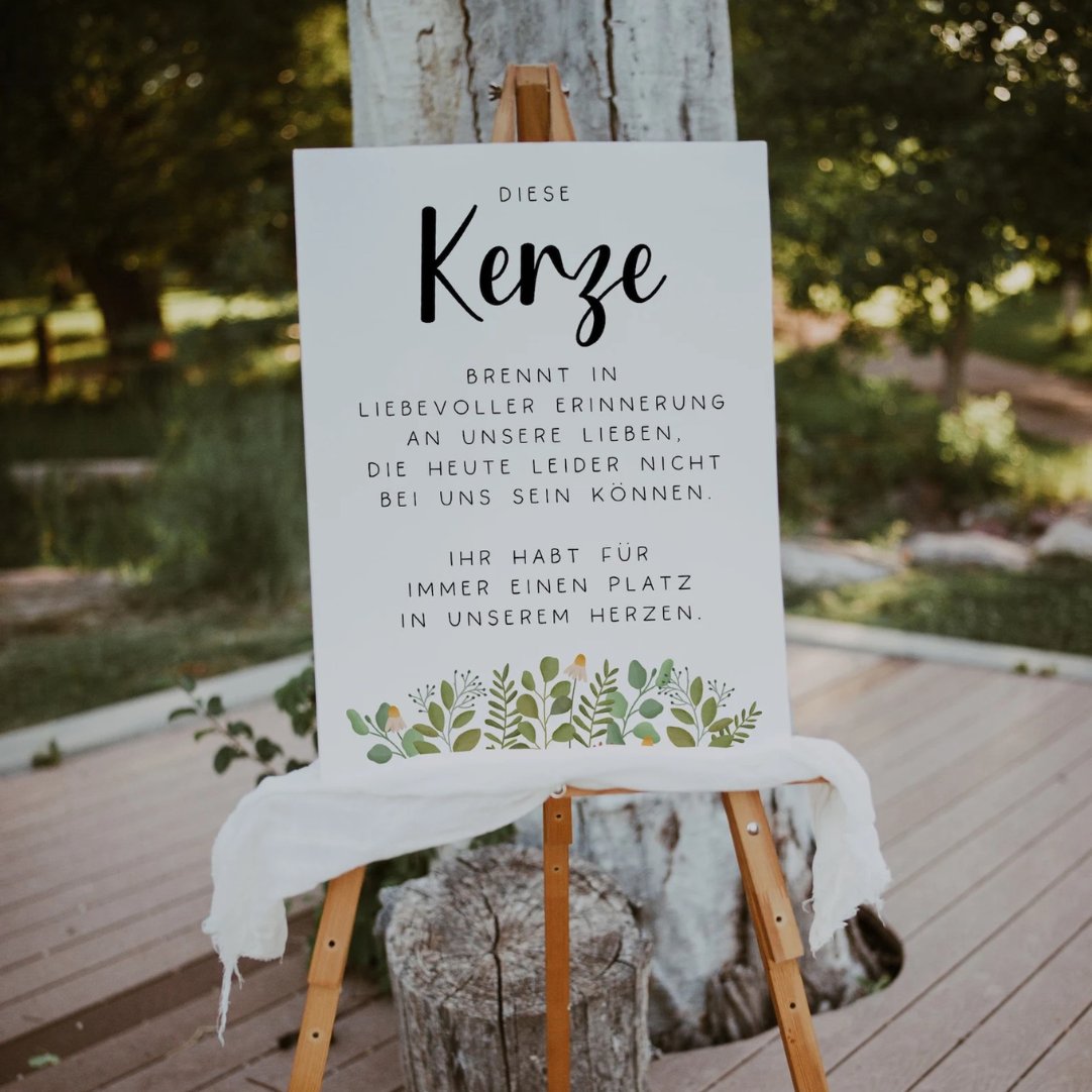 Schild Hochzeit Kerze Andenken Eukalyptus - Hochzeitsdeko Schilder Gedenken Verwandte