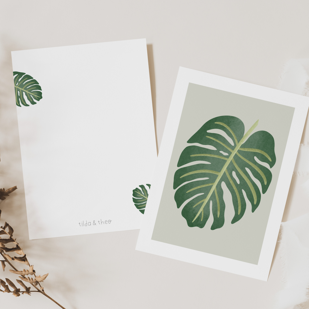 Postkarte Monstera Pflanze - Tropische Zimmerpflanze Grußkarte