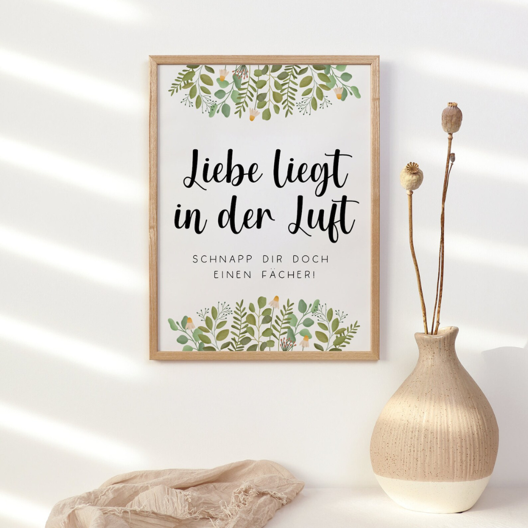 Schild Hochzeit "Liebe liegt in der Luft" - Hochzeits-Fächer Deko Schild